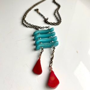 Unique Turquoise and Red Copper Necklace Handmade